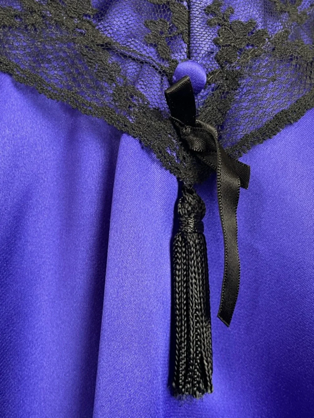 Vintage 90s Amelia’s Royal purple blue satin black sheer lace chemise lingerie S - Picture 3 of 11